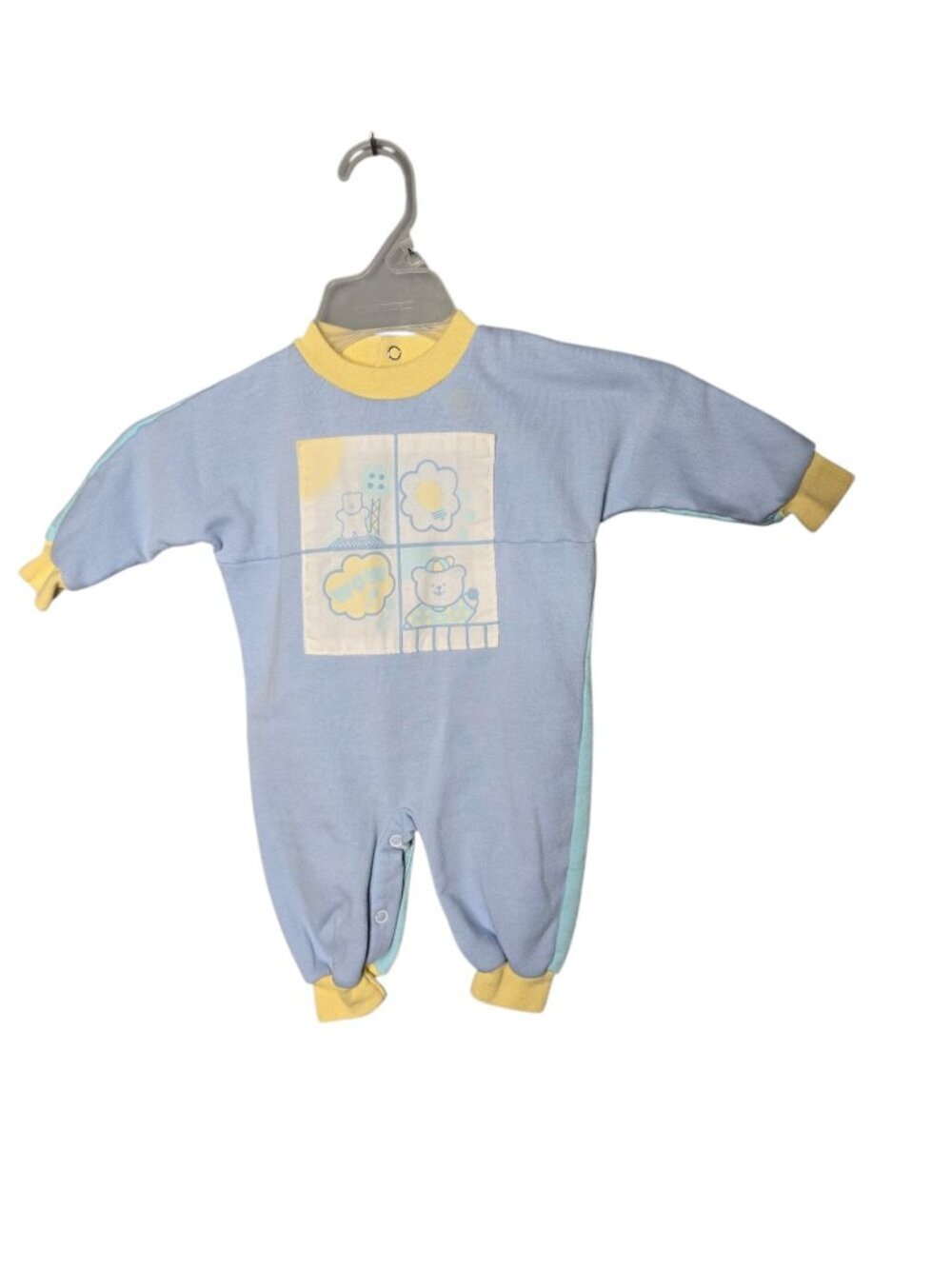 Vintage Blue Yellow Baby Romper Teddy Bear 6 Months